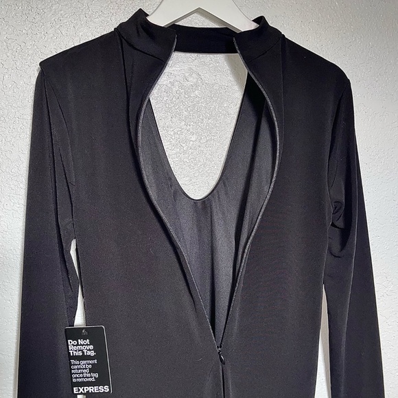 NWT Express Black Bodycon Keyhole Neck Long Sleeve Fall Mini Dress Size 8 Medium - Picture 7 of 10